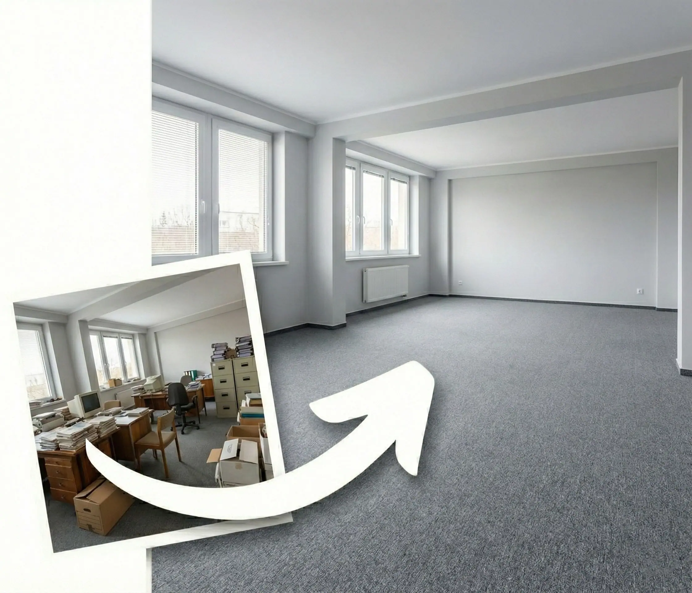 Büro & Gewerbe: Objekt vor der Räumung und derselbe Raum besenrein übergeben